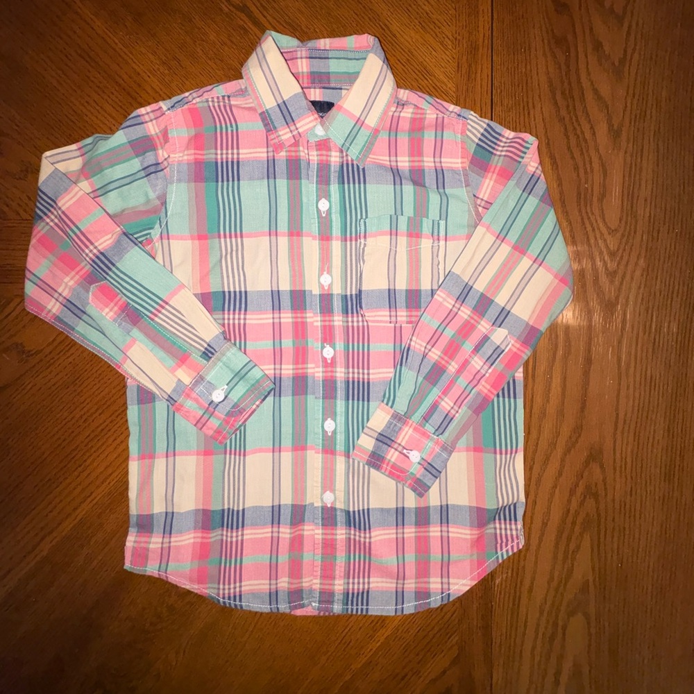 GAP Pink and Blue Button Down Shirt with Preppy Plaid